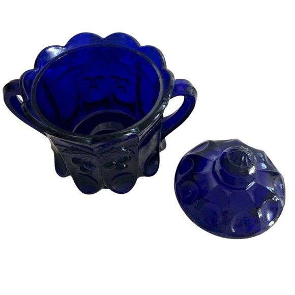 Vintage Westmorland Cobalt Blue Compote Biscuit Canister w Lid Grapes - Picture 10 of 12